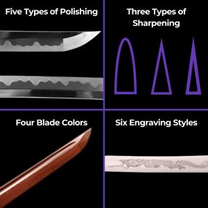 Polishing, Sharpening, Coloring, Engraving for Blades - Custom Samurai Swords: Katana, Ninjato, Wakizashi Tanto - Swords for Sale