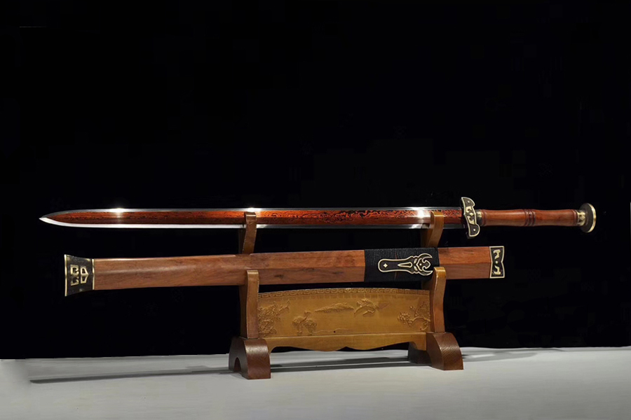 1095 Folded, Clay-Tempered Dark Brown Ebony Wood Dao Sword