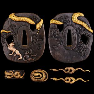 Garden of Eden - Brass Tsuba & Fittings (Koshira, Menuki, Fuchi) - Japanese Katana, Ninjato, Wakizashi, Tanto - Swords For Sale