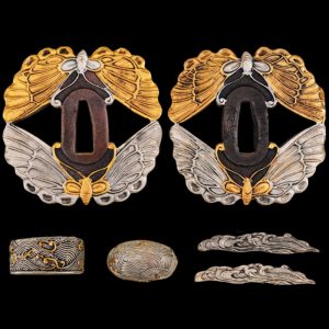 Infinite Butterflies - Brass Tsuba & Fittings (Koshira, Menuki, Fuchi) - Japanese Katana, Ninjato, Wakizashi, Tanto - Swords For Sale