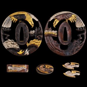 Protecting Eagle - Brass Tsuba & Fittings (Koshira, Menuki, Fuchi) - Japanese Katana, Ninjato, Wakizashi, Tanto - Swords For Sale