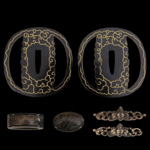Subtle Flowers - Silver Artistic Iron Tsuba & Fittings (Koshira, Menuki, Fuchi) for Japanese Katana, Ninjato, Wakizashi, Tanto - Swords For Sale