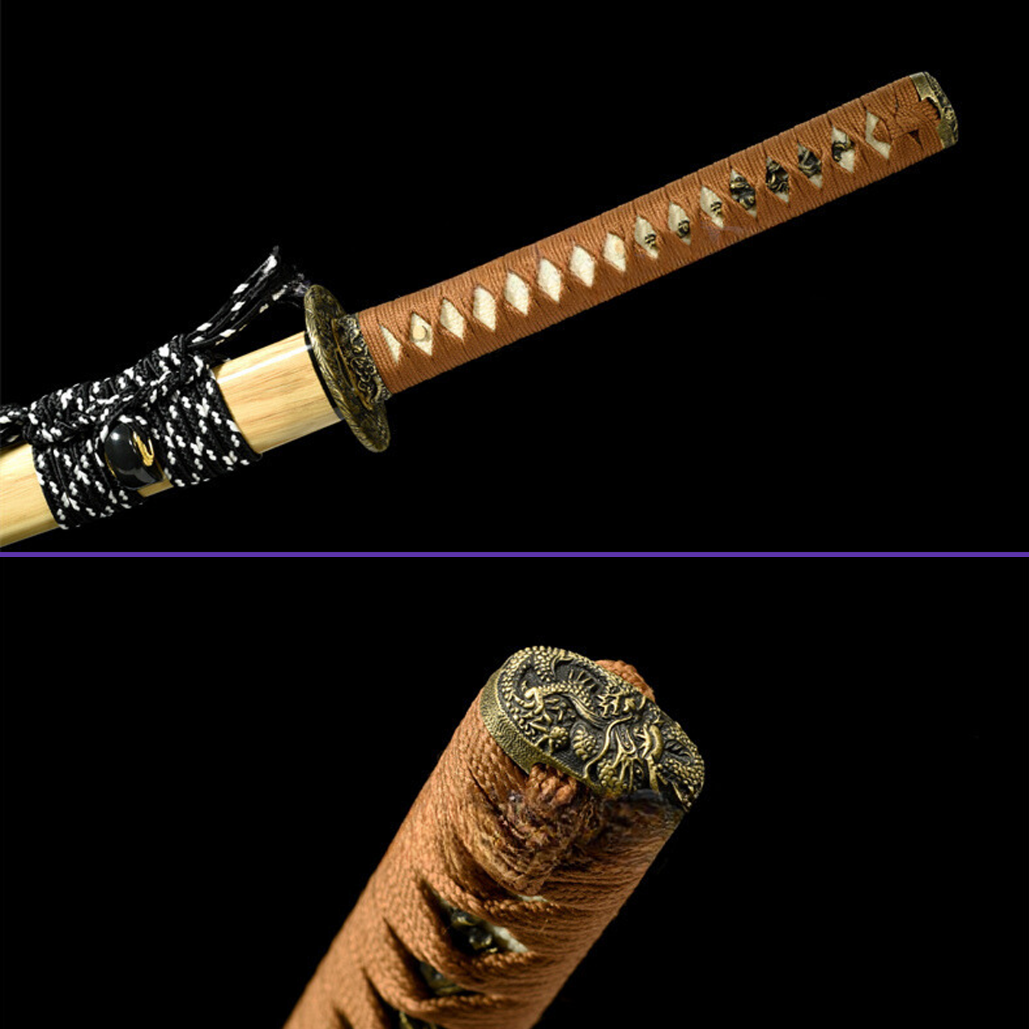 Same Kashira - 1095 Clay Tempered Midare Hamon Steel Seas Waves Alloy Tsuba Fittings Light Hualee Wood Saya Katana - Swords For Sale