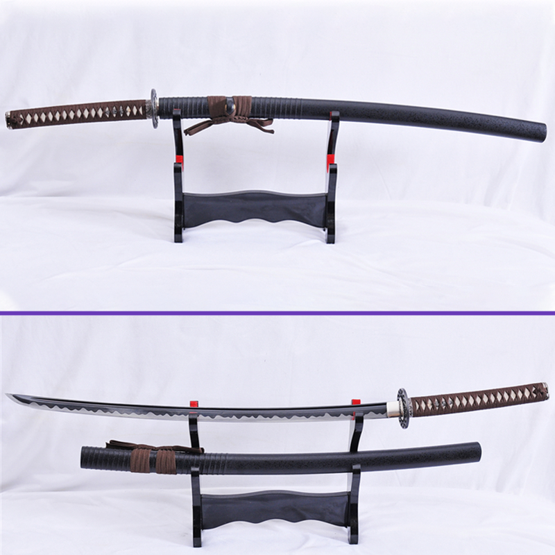 Alternate Full View - 1095 High-Carbon Abrasive Hamon Black Microplating Steel Blade - Half Rugged Black Premium Saya Katana - Swords For Sale