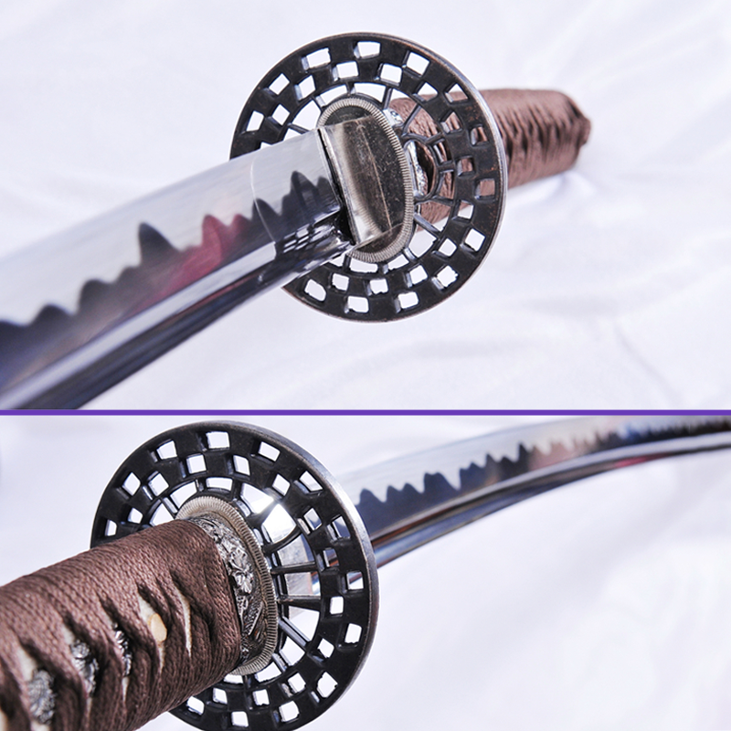 Tsuba Views- 1095 High-Carbon Abrasive Hamon Black Microplating Steel Blade - Half Rugged Black Premium Saya Katana - Swords For Sale