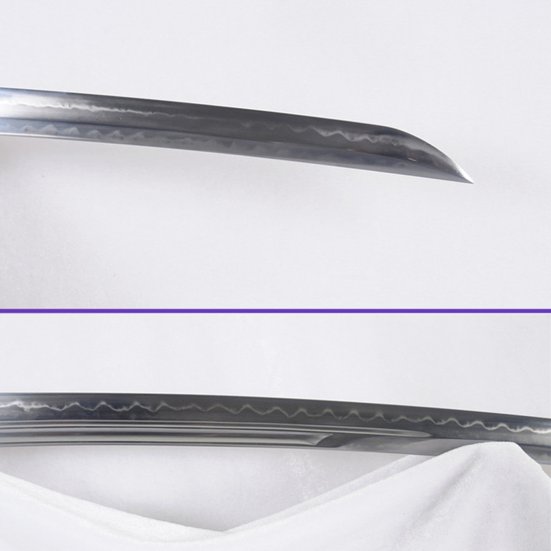 Blade Closeup Alternate View - 1095 High-Carbon Kanmuri-Otoshi Clay-Tempered Notare Hamon Steel Blade - Ultimate Saya Katana Swords For Sale