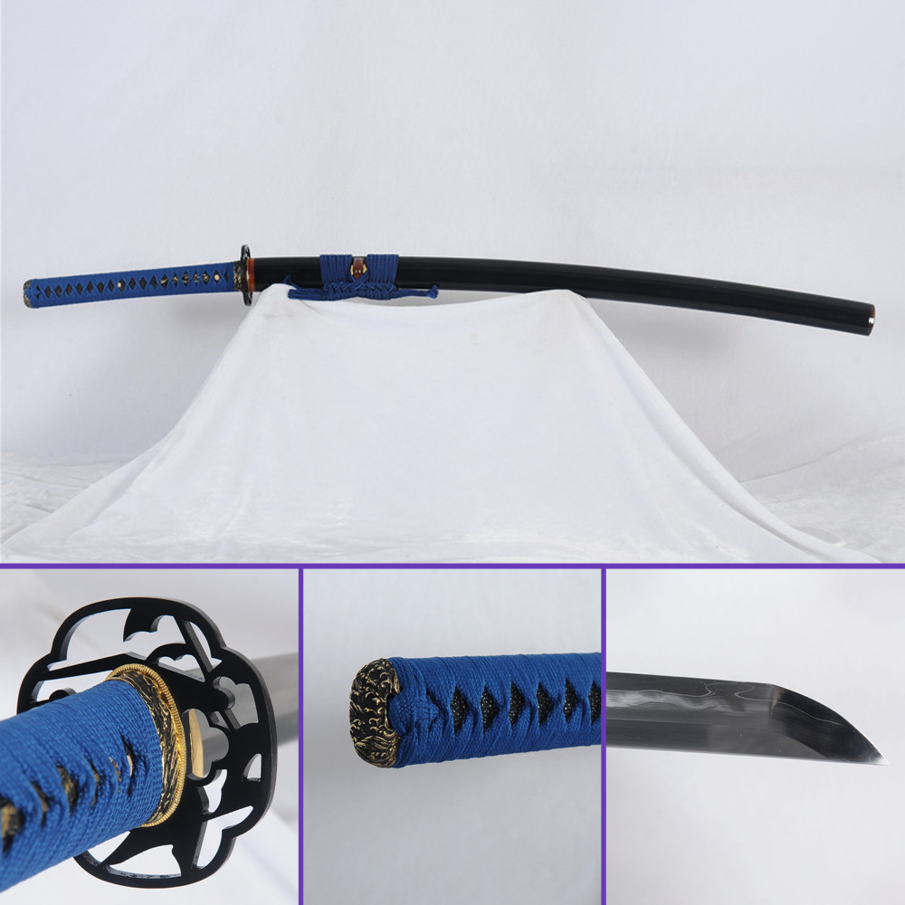 Full View - Sanmai Clay-Tempered Between Wave And Straight Hamon Steel Blade - Abstract Forest Iron Tsuba Katana - SwordsForSale