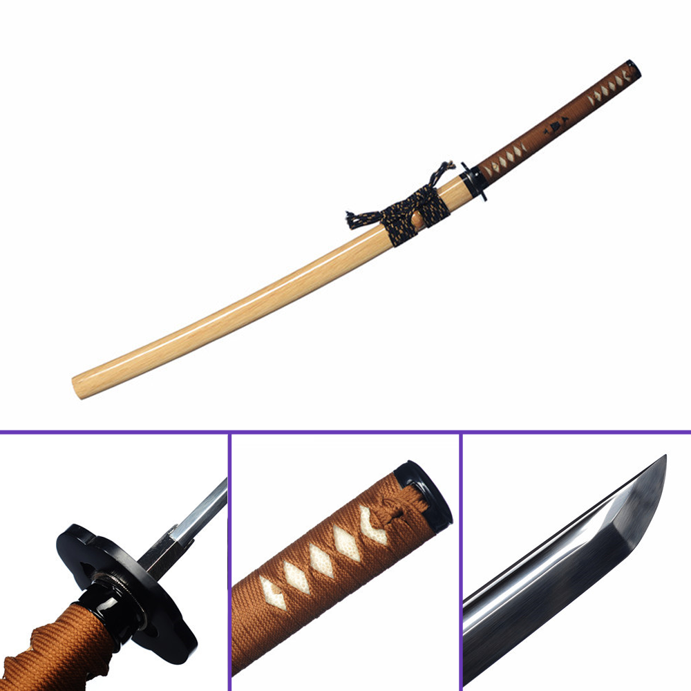 Full View-1095 High-Carbon Engraved Dragon Steel Blade - Light Hualee Wood Saya Katana - Swords For Sale