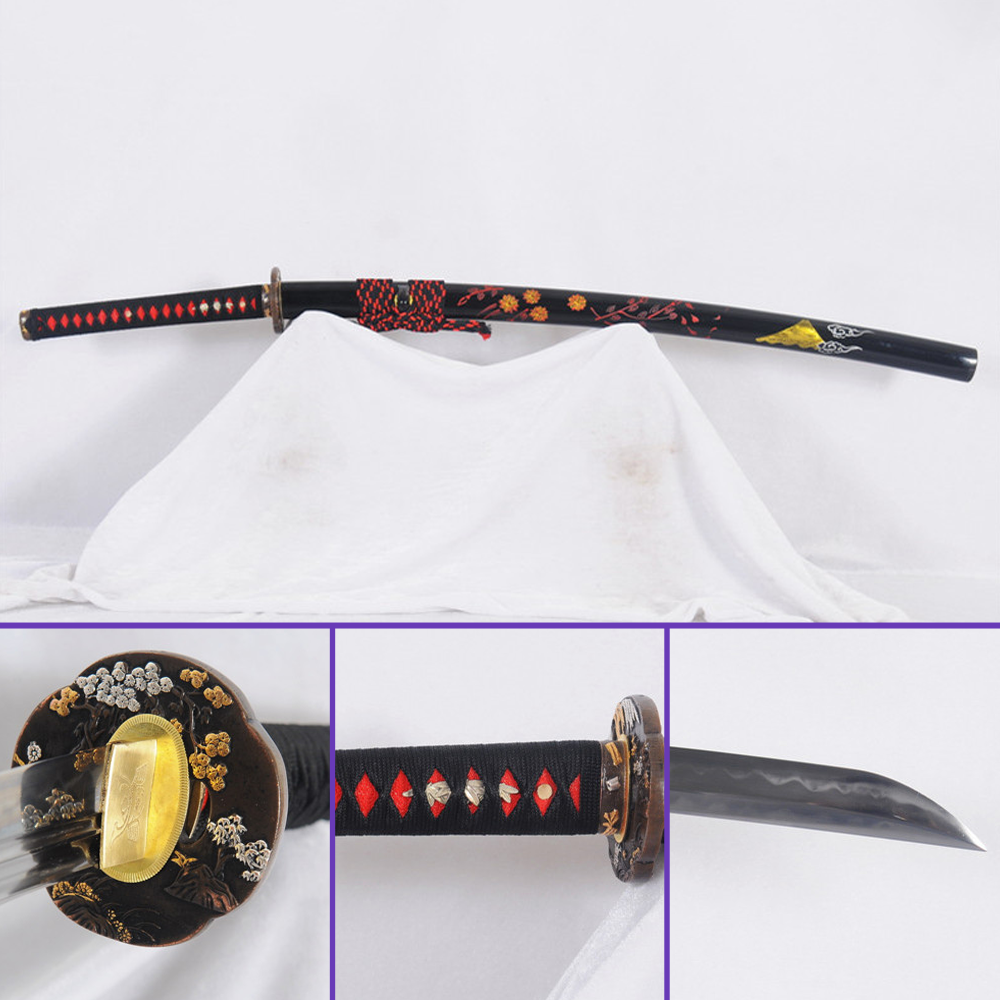 Full View - 1095 High-Carbon Kanmuri-Otoshi Clay-Tempered Notare Hamon Steel Blade - Ultimate Saya Katana SwordsForSale
