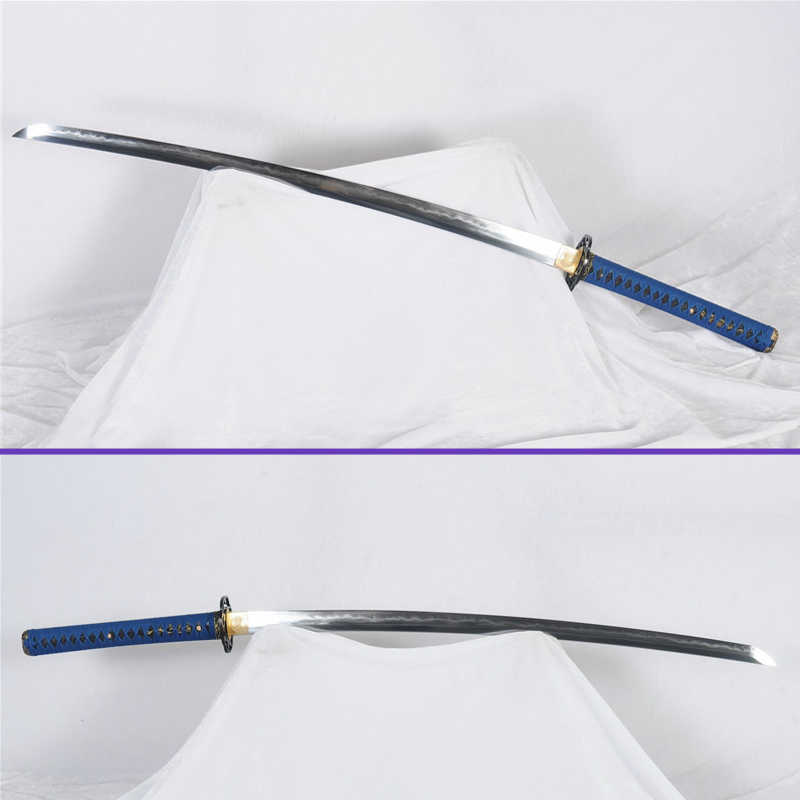Full View Alternate- Sanmai Clay-Tempered Between Wave And Straight Hamon Steel Blade - Abstract Forest Iron Tsuba Katana - Swords For Sale