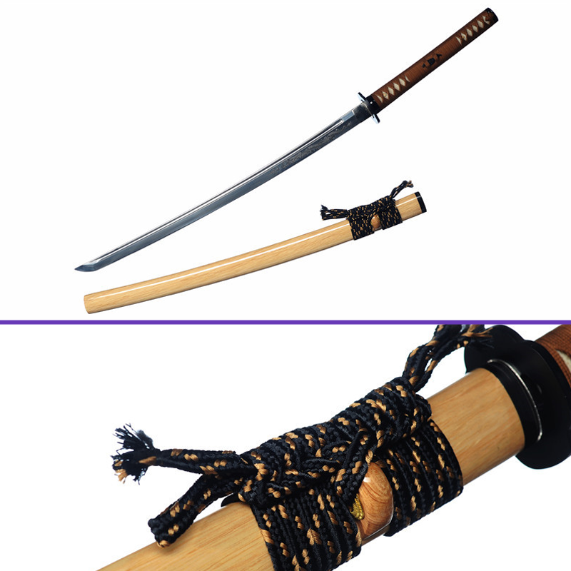 Full View Alternat -1095 High-Carbon Engraved Dragon Steel Blade - Light Hualee Wood Saya Katana - Swords For Sale