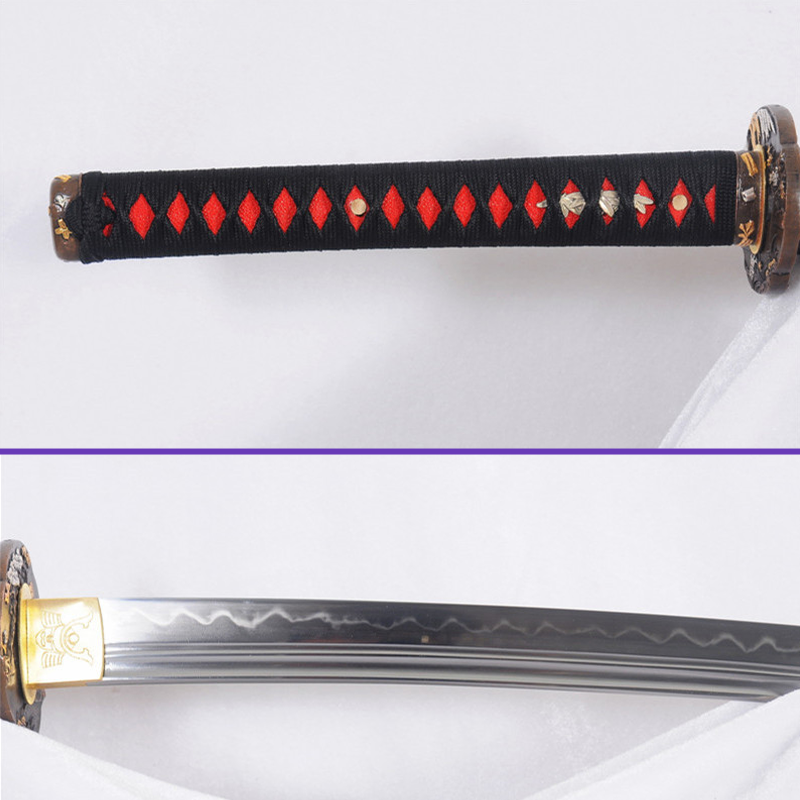 Menuki Same Habaki View - 1095 High-Carbon Kanmuri-Otoshi Clay-Tempered Notare Hamon Steel Blade - Ultimate Saya Katana Swords For Sale