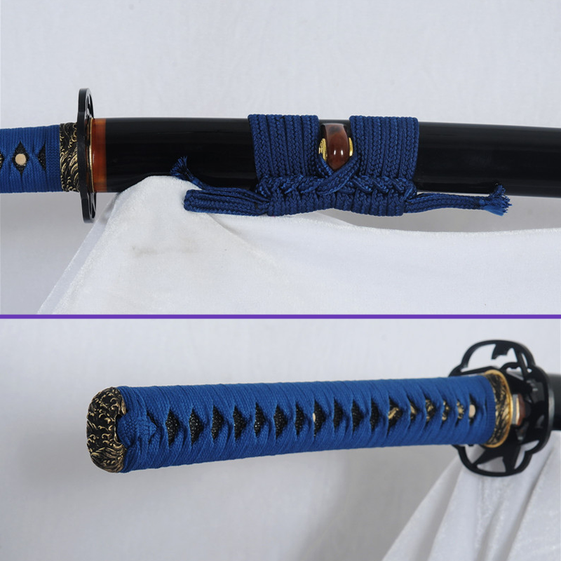 Sageo Kashira - Sanmai Clay-Tempered Between Wave And Straight Hamon Steel Blade - Abstract Forest Iron Tsuba Katana - Swords For Sale