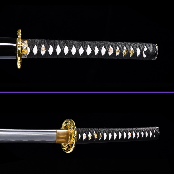 Same Ito - 1045 High-Carbon Steel Blade with Notare Hamon &  Single Bo-Hi, Black Glossy Saya, Black Handle wrap, Zinc Alloy & Brass Tsuba & Fittings Same Ito - 1045 High-Carbon Steel Blade with Notare Hamon &  Single Bo-Hi, Black Glossy Saya, Black Handle wrap, Zinc Alloy & Brass Tsuba & Fittings