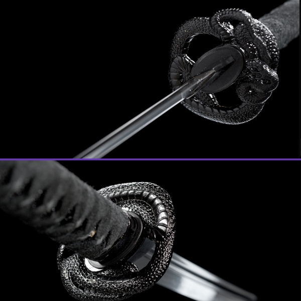 Tsuba Views - 9260 Spring Steel Kogarasu Maru Clay Tempered Gunome Hamon Unokubi-Zukuri Blade - Infinite Snake Tsuba & Fittings - Swords For Sale Tsuba Views - 9260 Spring Steel Kogarasu Maru Clay Tempered Gunome Hamon Unokubi-Zukuri Blade - Infinite Snake Tsuba & Fittings - Swords For Sale
