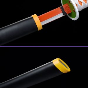 Koiguchi - Tsuyuri Kanawo's Sword from the Demon Slayer Anime Series: 1045 Carbon Steel Blade Black Matte Saya, White Rayon Handle & Orange Habaki