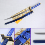 Full View - Grimmjow Jaegerjaquez Pantera's Sword from the Bleach Anime Series: 1045 Carbon Steel Blade, Blue Rayon Handle, Navy Glossy Saya, Zinc Alloy Fitting