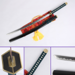 Full View - Aizen Sousuke's Sword from the Bleach Anime Series: 1045 Carbon Steel Blade with Hamon, Black Glossy Saya, Dark Green Rayon Handle & Zinc Alloy Fittings