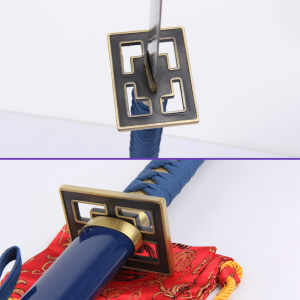 Tsuba Views - Kurosaki Ichigo's Zangetsu Butcher Sword from the Bleach Anime Series: 1045 Carbon Steel Blade w/ Navy Glossy Saya, Dark Blue Handle & Zinc Alloy Fittings